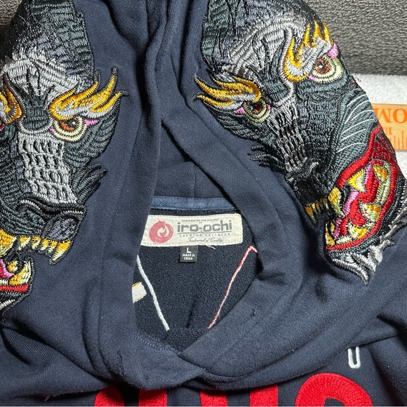 Very Rare- Iro Ochi Blue Half Denim Honshu WLVS JPN Embroidered Hoodie Size L - Picture 9 of 16